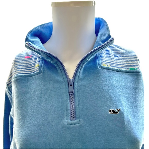 Vineyard Vines Blue Watercolor Whales Jersey Quarter Zip Pullover Size Medium - Picture 2 of 5